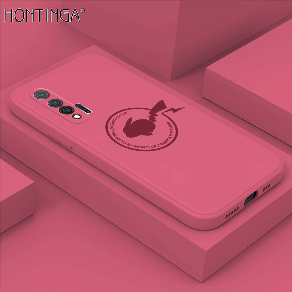 Hontinga for Huawei Nova 6 Case Cartoon Pikachu Pokemon Phone Case Liquid Silicone Casing Full Cover Camera Shockproof Protective Case