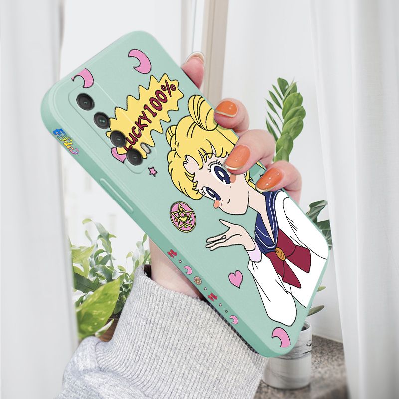 AMORVOR for Huawei Y7A 2020 Back Cover Anime Super Sailor Moon Side design Soft Case Liquid Silicone Phone Cases