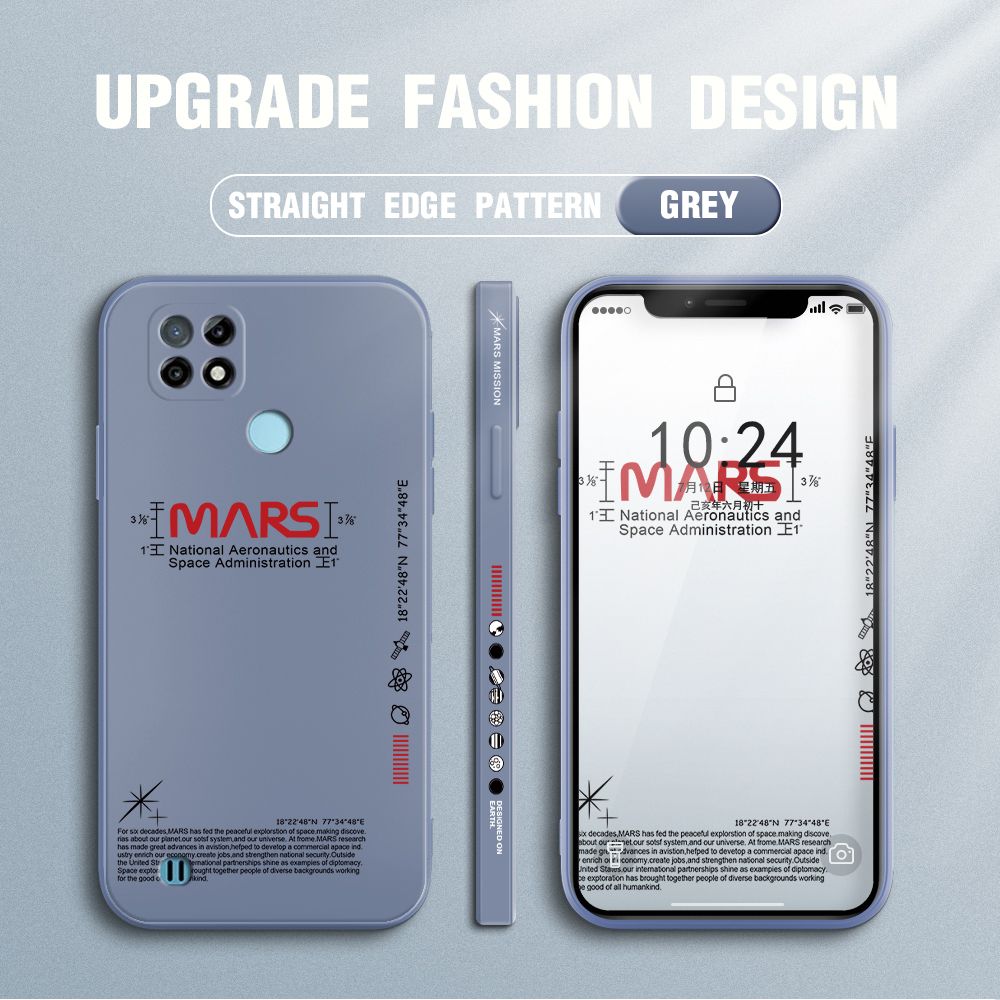 Jizetin for Realme C21 Case New NASA Design Side Design Phone Case Square Edge Pattern Liquid Silicone Cases Full Cover Camera Soft Protection Case