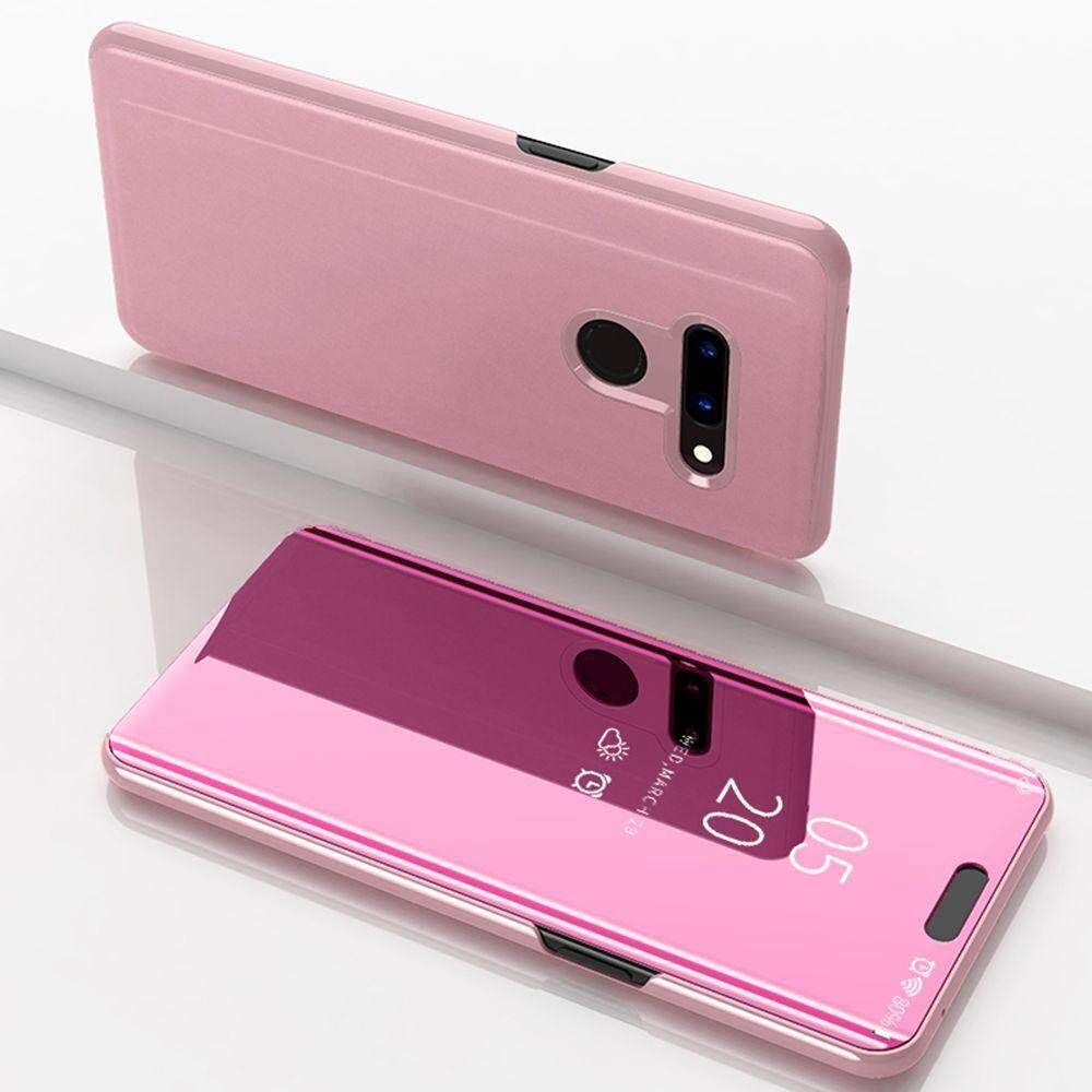 For LG G8 ThinQ Mirror Plating Hard PC -PU Leather Translucent Standing View Case Cover
