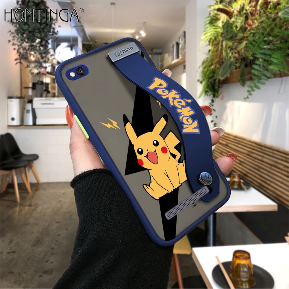 Hontinga for Redmi 4A Back Cover With Wristband Cartoon Pikachu Phone Casee Full Lens Protection Thin Frosted Cases