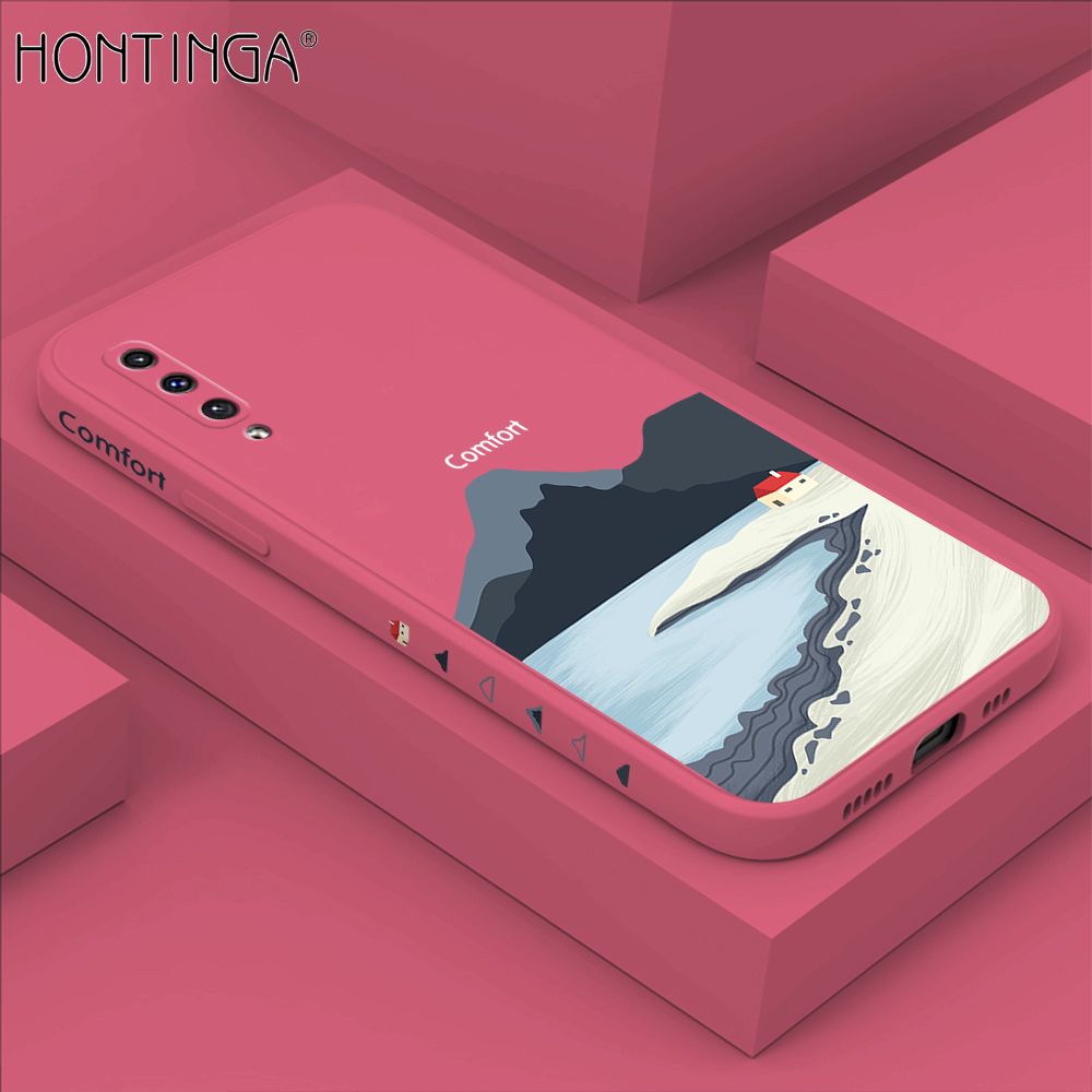 Hontinga for Samsung A50 A30S A50S Case Side Design New Mount Back Cover Soft Square Edge Pattern Liquid Silicone Trend Phone Cases