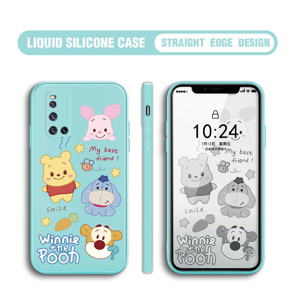 BILI for Vivo V19 Back Cover Cute Winne Friends Multicolor Liquid Silicone Phone Case Soft Square Lens Protection Phone Cases