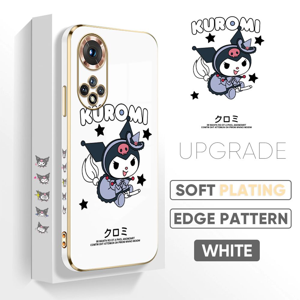 TA for Honor 50 Back Cover + Free Lanyard Cute Kuromi Luxury 6D Plating Case Side Pattern Soft Silicone Square Phone Cases