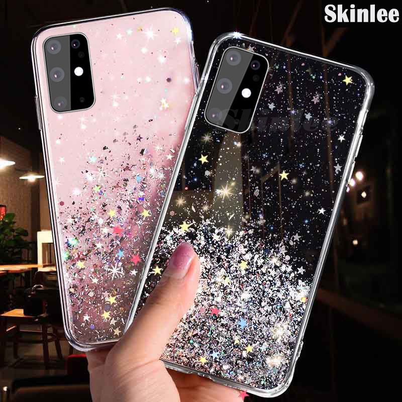 For Galaxy A71 Full Stars Moon Glitter Bling Sequins Case for Samsung Note 10 Lite Samsung A71 Starry Sky Transparent Soft Back Cover