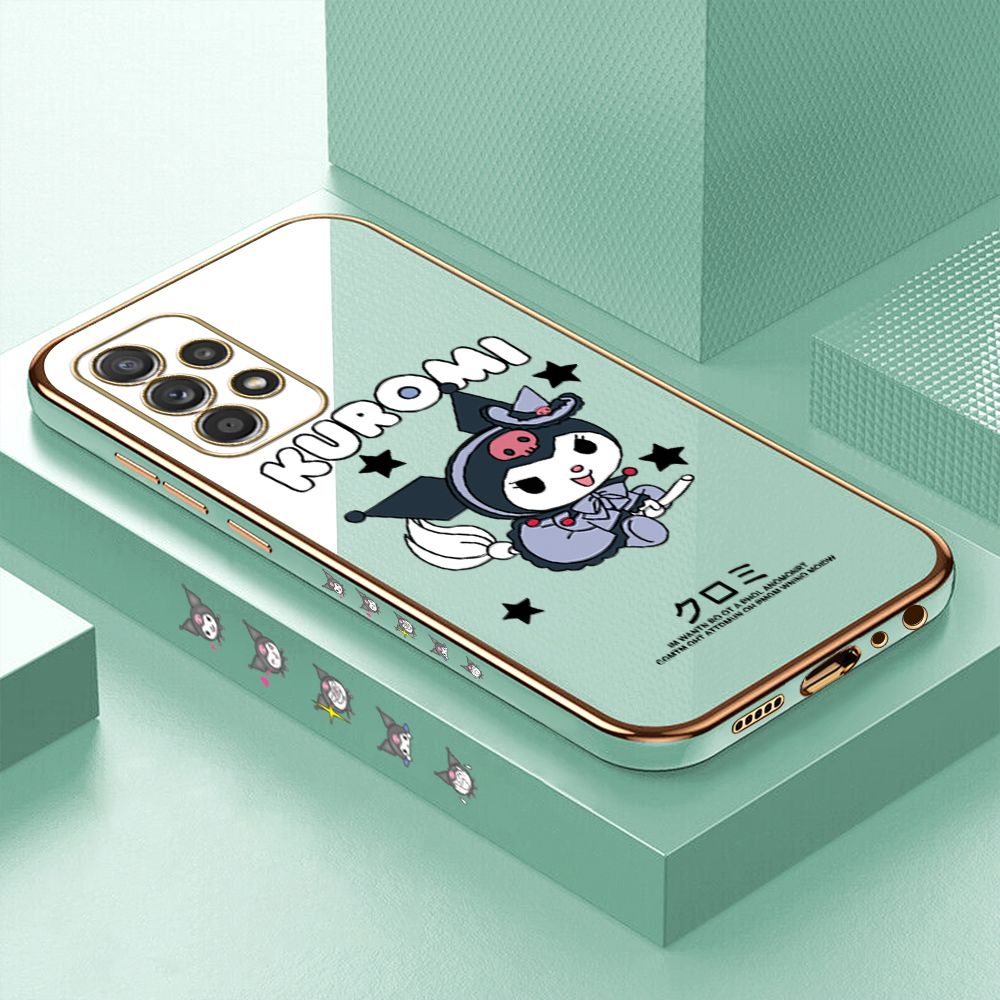 Luxury 6D Plating Case for Samsung A52S 5G Cartoon Little Witch Side Pattern Back Cover Soft Silicone Square Phone Cases + Free Lanyard