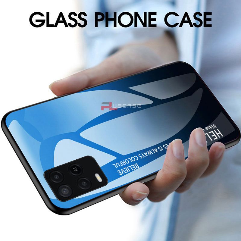 PlusCase for OPPO A54 Case Glass Hard Gradient Painted Shockproof Phone Back Cover