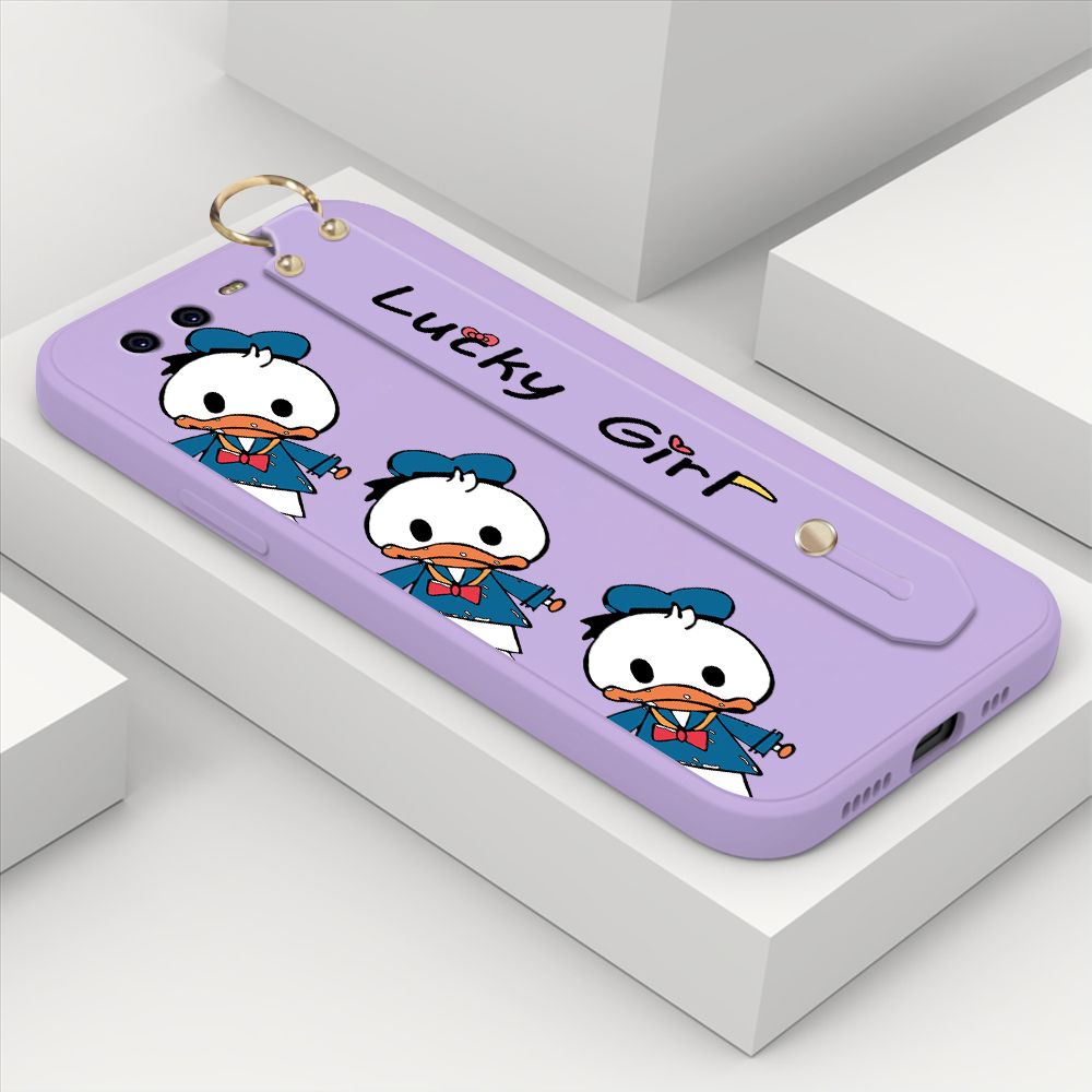 ZeroQiQi for Huawei P10 Wrist Strap Case Cute Cartoon Little Duck Phone Case Square Edge Liquid Silicone Case Full Cover Camera Shockproof Protective Cases