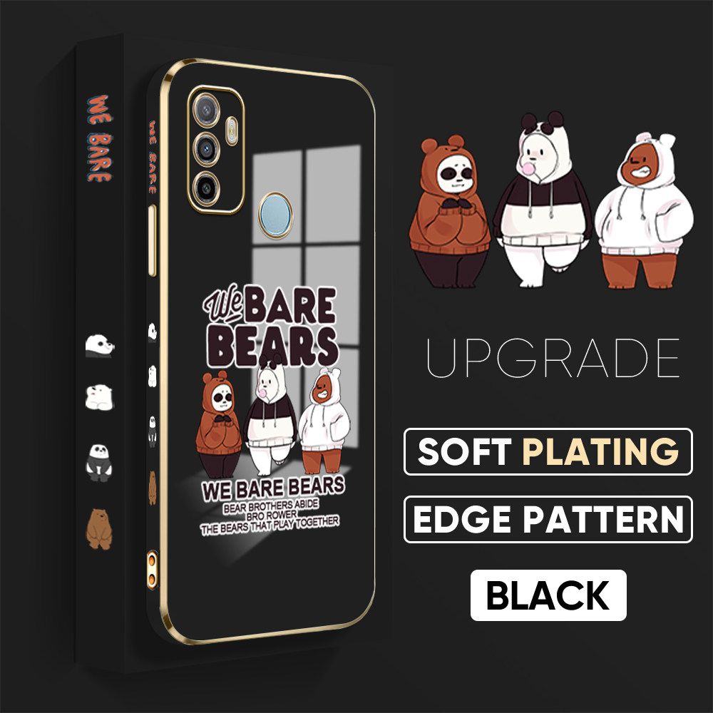 TA for OPPO A53 2020 / A33 2020 Back Cover + Free Lanyard Cute Three Bears Luxury 6D Plating Case Side Pattern Soft Silicone Square Phone Cases