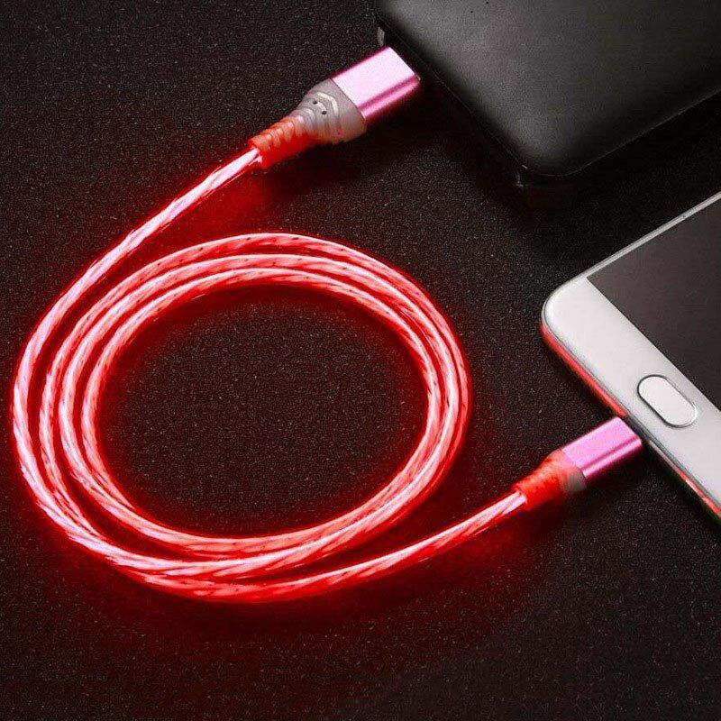 Universal Flow LED 1M 2M QC 3.0 USB Cable Lighting Micro USB C Type C Fast Charging Wire Mobile Phone Accessories 3A Type-C Cord