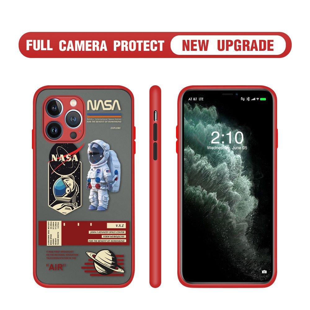 Hontinga for iPhone 13 Pro Case Cartoon Astronaut Cover Camera Shockproof Protection Case Edge Frosted Transparent Phone Cover