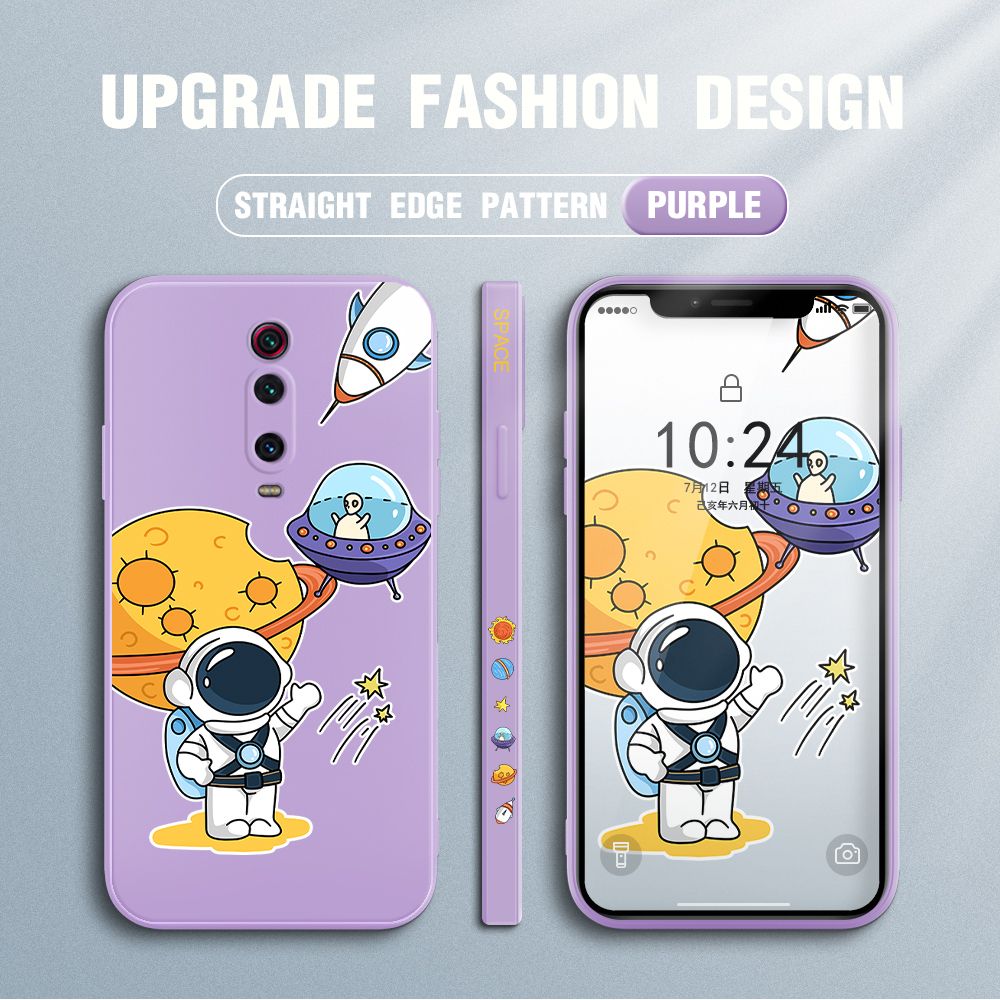 Jizetin for Xiaomi Redmi K20 / K20 Pro / Xiaomi Mi 9T / 9T Pro Case Side Design Phone Cover Moon Space Astronaut Cover Square Edge Pattern Liquid Silicone Trend Case
