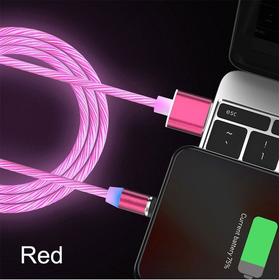 Detachable Connect Round Plugs Led Lighting Charger Cable Data Flowing LED Light Fast Charge Cable For IOS Android Type-C