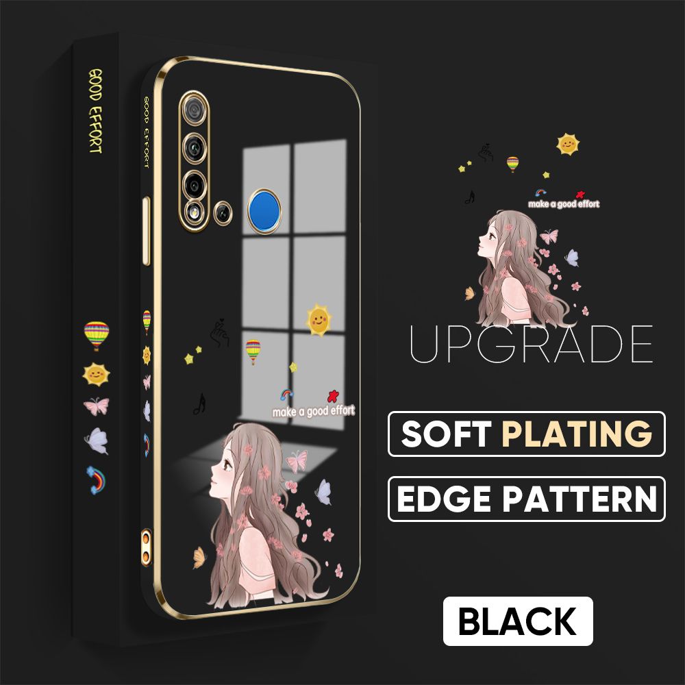TA for Huawei Nova 5i / P20 Lite 2019 Back Cover + Free Lanyard Charming Girl Luxury 6D Plating Case Side Pattern Soft Silicone Square Phone Cases