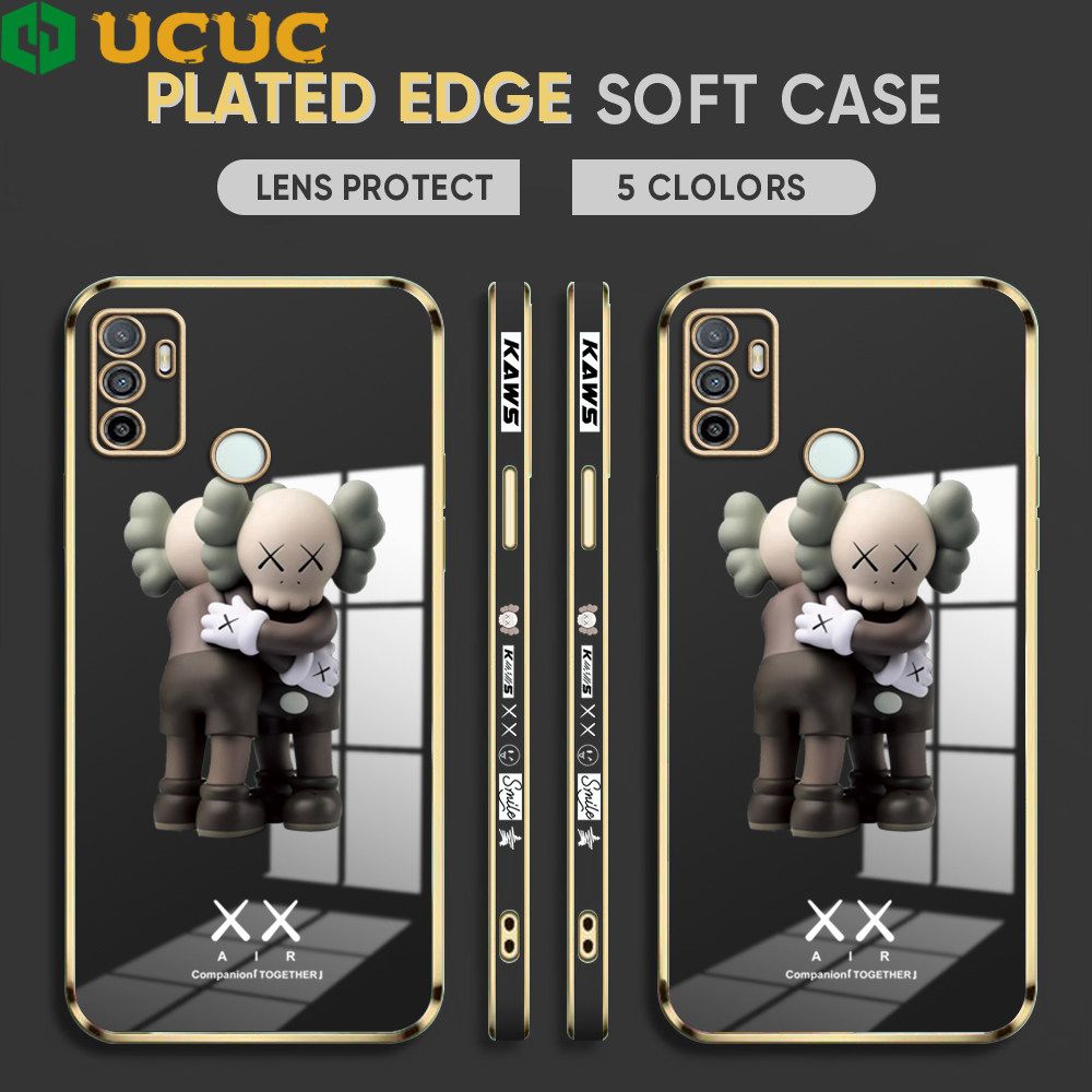 UCUC for OPPO A53 2020 Case Hug Little Bear Luxury 6D Plating Soft Casing Silicone Ultra Thin Phone Cover