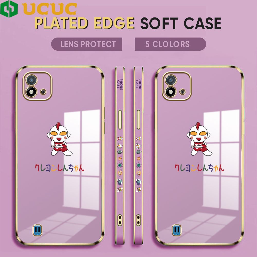 UCUC for Realme C11 2021 / Realme C20 / Realme C20A Back Cover + Free Lanyard Altman Luxury 6D Plating Case Side Pattern Soft Silicone Square Phone Cases