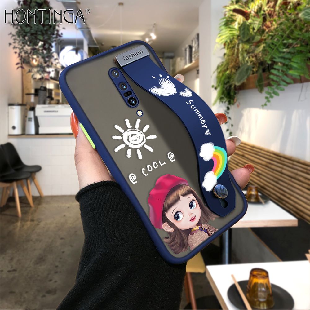 Hontinga for OnePlus 7 Pro Back Cover With Wristband Cute Red Hood Girl Phone Casee Full Lens Protection Thin Frosted Cases