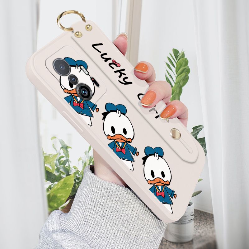 Jizetin for Xiaomi 11T / 11T Pro Cute Little Donald Duck Wrist Strap Phone Case Candy Color shock proof Protective Phone Cases