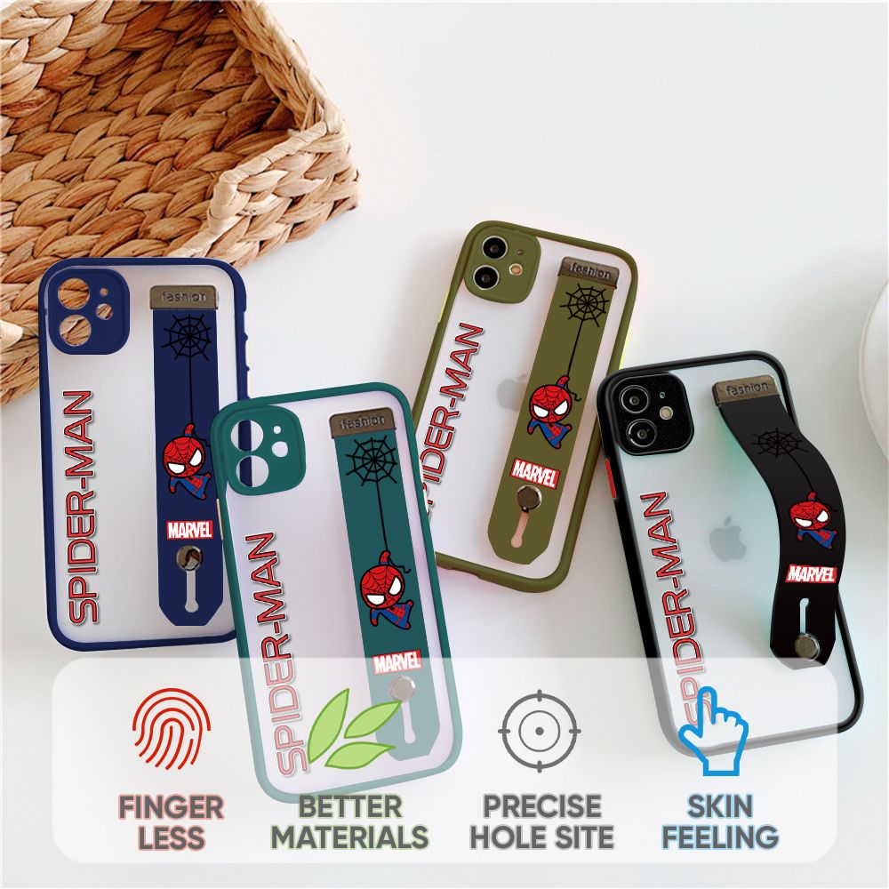 UCUC for OPPO a74 Wrist Strap Case Superhero Spider Superman Wristband Printing Cover Shockproof Frosted Phone Case