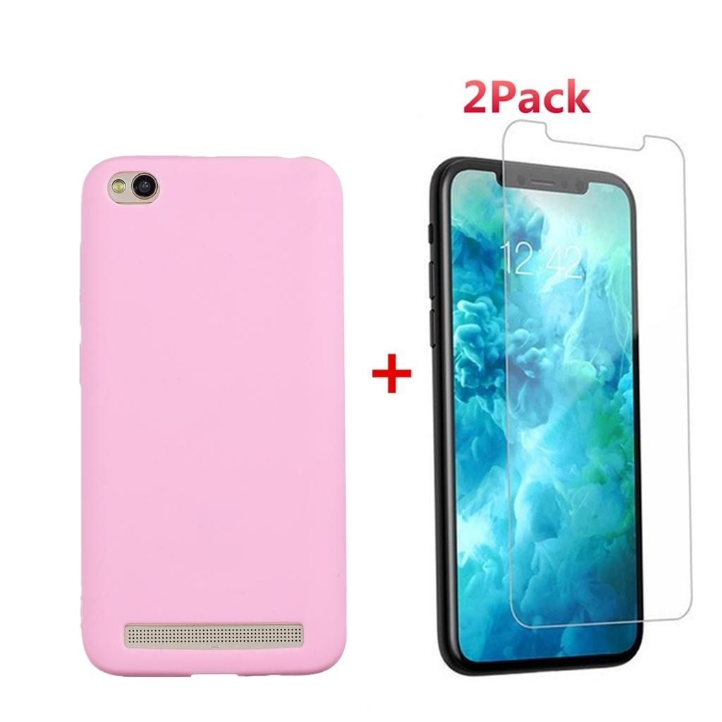Phone casing for Xiaomi Redmi 5A (5.0"),[2 Pcs] Tempered Glass HD Film Screen Protector and [1 Pcs] Silicone Fashion Simple Solid Color phone case TPU cover