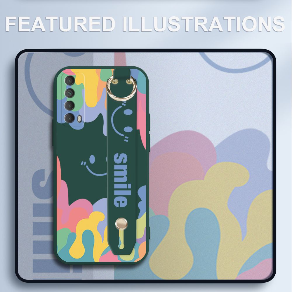 UCUC for Huawei Y7A Wrist Strap Case INS Style Soft Candy Color Splash Ink Cover Ultra Thin Anti Fall Liquid Silicone Phone Case