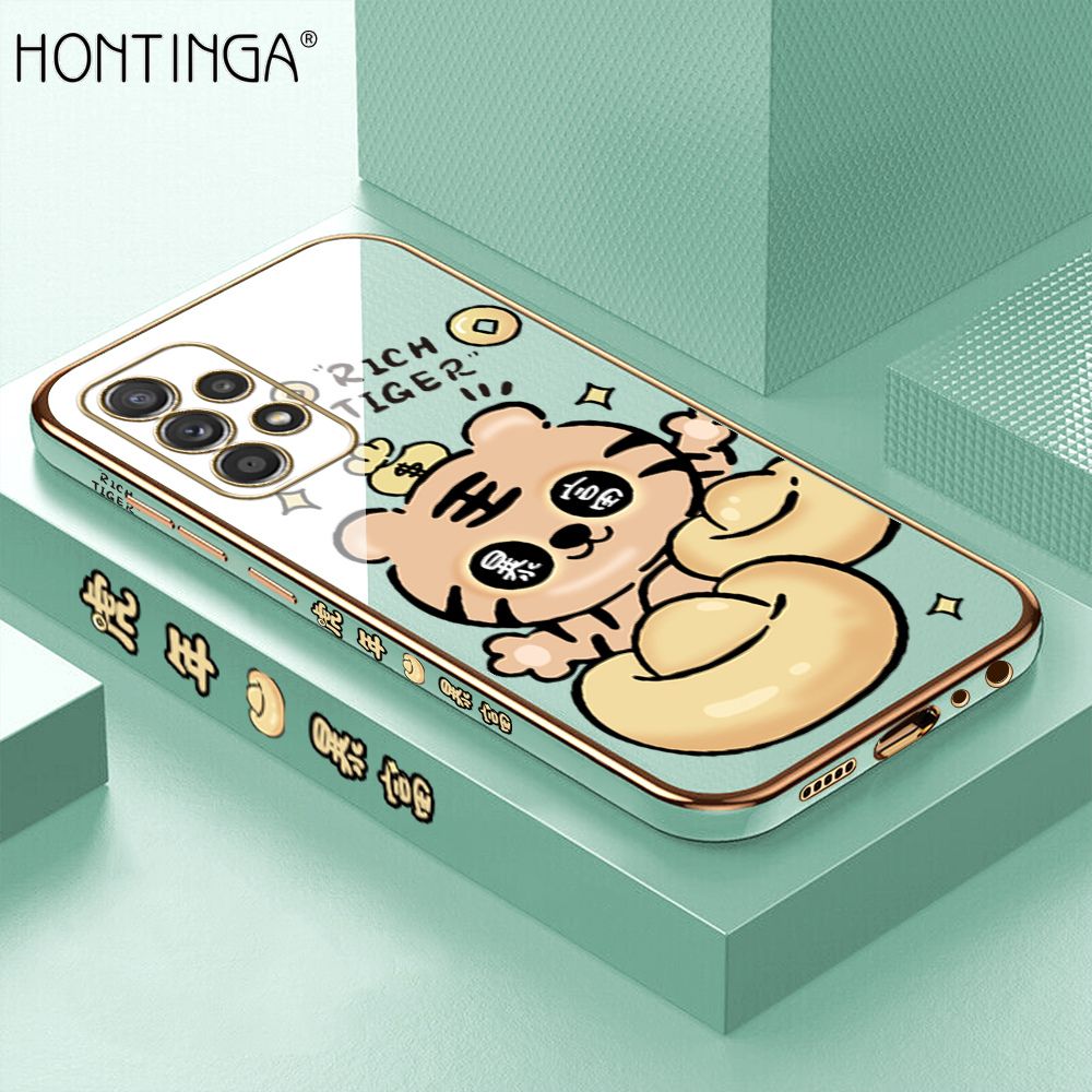 Hontinga for Samsung A52S 5G Back Cover Luxury 6D Plating Cartoon Get Rich Side Pattern Caese Soft Silicone Square Phone Cases