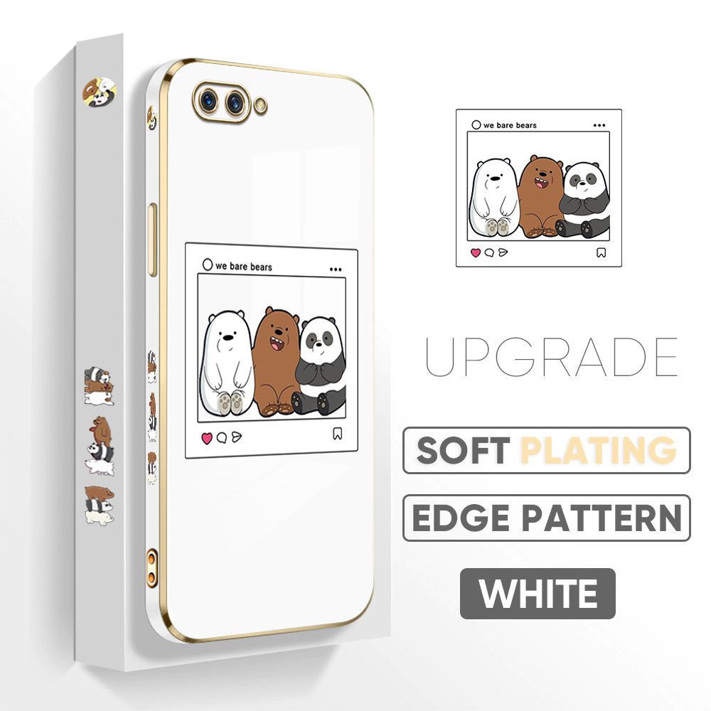 TA for OPPO A12E / A3S / Realme C1 Back Cover + Free Lanyard Bears Group Photo Luxury 6D Plating Case Side Pattern Soft Silicone Square Phone Cases
