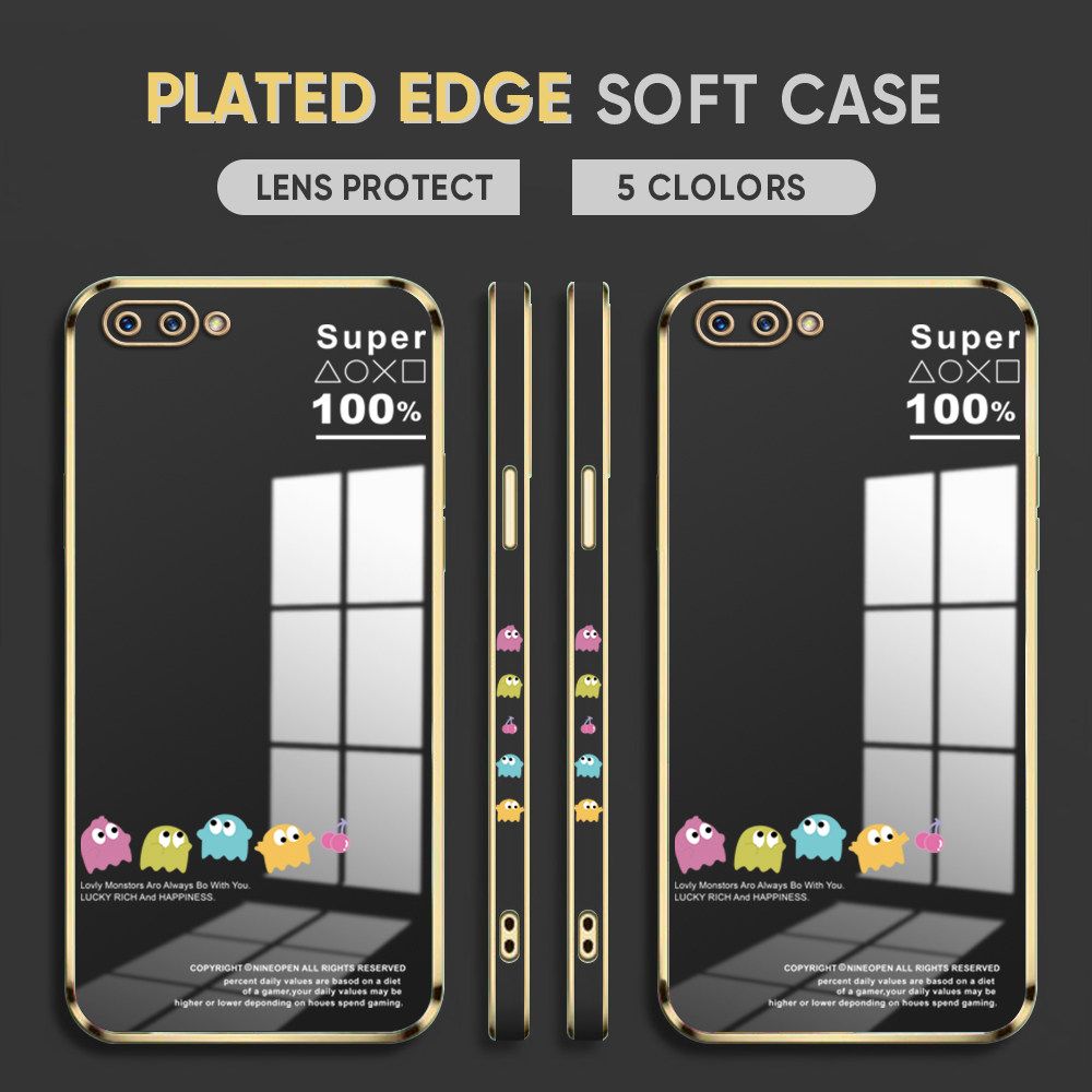 Luxury 6D Plating Case for OPPO A3S A12E Back Cover Game Little Monster Side Pattern Soft Silicone Square Phone Cases