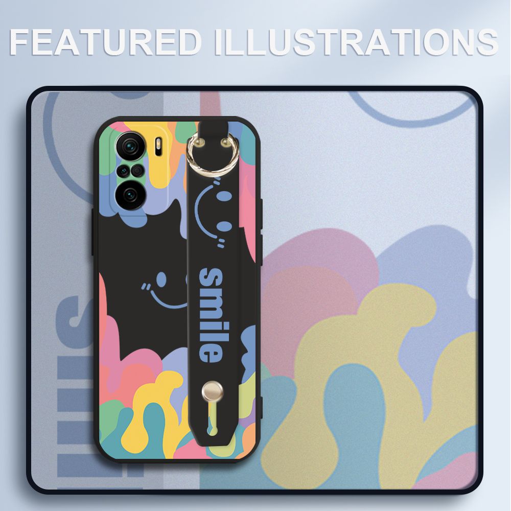 UCUC for Xiaomi Redmi K40 Wrist Strap Case INS Style Soft Candy Color Splash Ink Cover Ultra Thin Anti Fall Liquid Silicone Phone Case