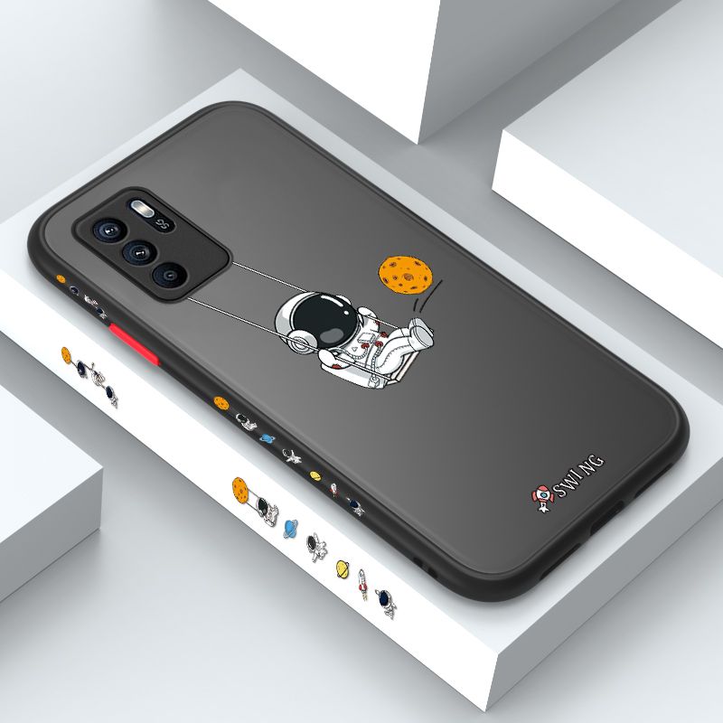 ZeroQiQi for OPPO Reno6 Z 5G Case Astronaut Swinging Side Printing Cover Frosted Ultra Thin Protective Anti Fall Phone Case