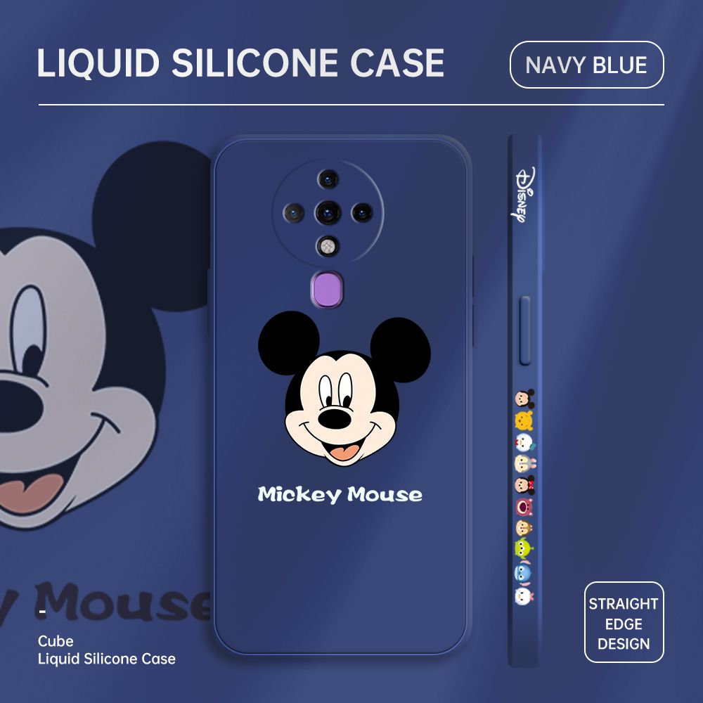 Jizetin for Tecno Spark 6 Back Cover Mickey Mouse Soft Multicolor Square Liquid Phone Case Full Camera Shockproof Protection Silicone Phone Cases