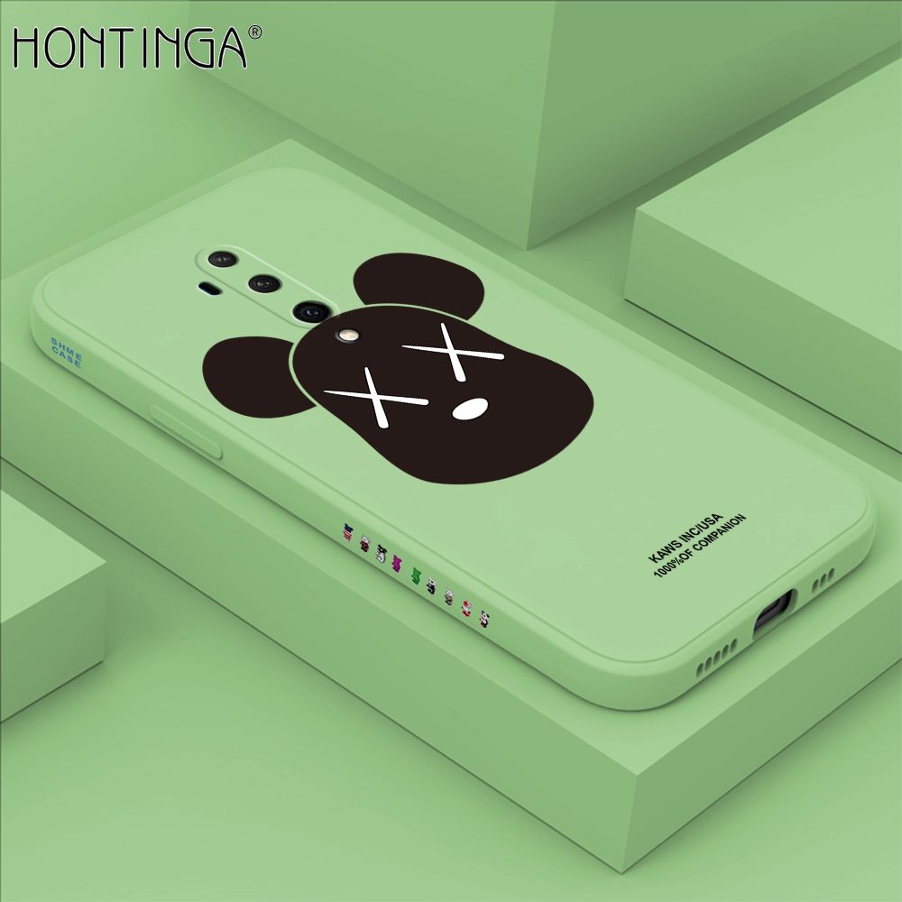 Hontinga for OnePlus 7T Pro Case Side Design Violent Bear Head Back Cover Soft Square Edge Pattern Liquid Silicone Trend Phone Cases