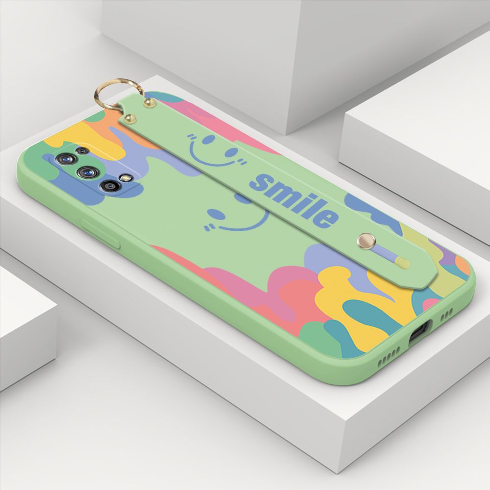 ZeroQiQi for Realme 7 Pro Wrist Strap Case Soft Candy Color Splash Ink Cover Trend Square Printed Pattern Liquid Silicone Phone Case