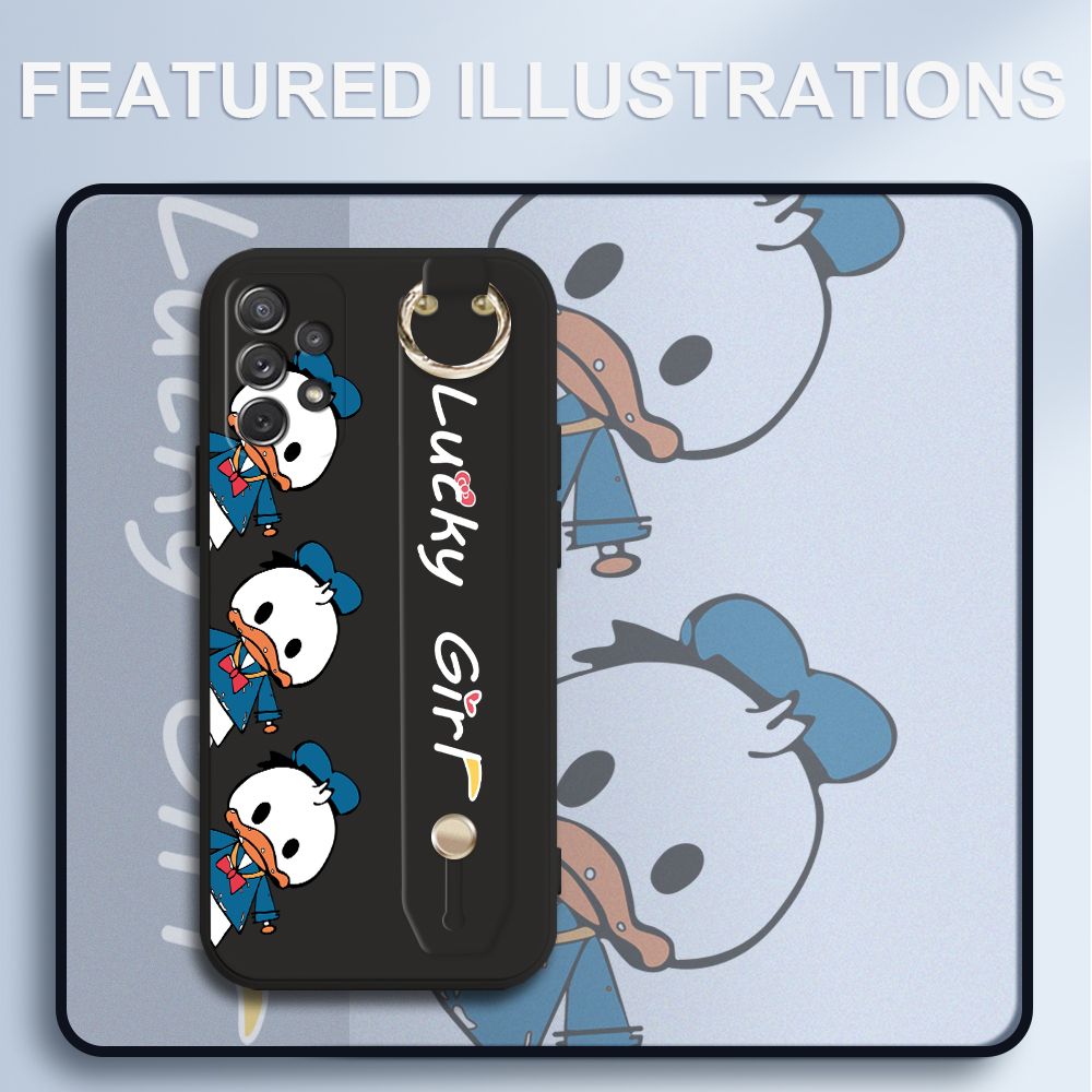 UCUC for Samsung Galaxy A72 5G Wrist Strap Case Creative Cartoon Three Ducks Cover Ultra Thin Anti Fall Liquid Silicone Phone Case