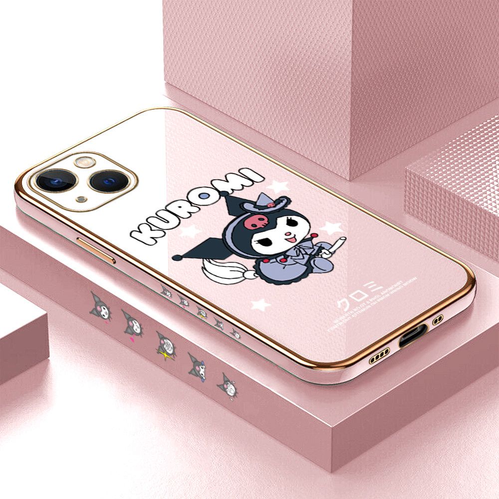 Luxury 6D Plating Soft Casing Silicone Square Frame Phone Case For iPhone 13 Mini Case Shiny Bling Back Cover Cartoon Anime Character Cute Square Edge Pattern Design Soft Case + Free Lanyard