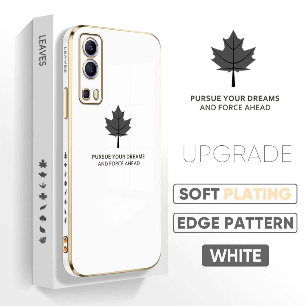 TA for Vivo Y72 5G / Y52 5G Back Cover + Free Lanyard Maple Leaf Luxury 6D Plating Case Side Pattern Soft Silicone Square Phone Cases