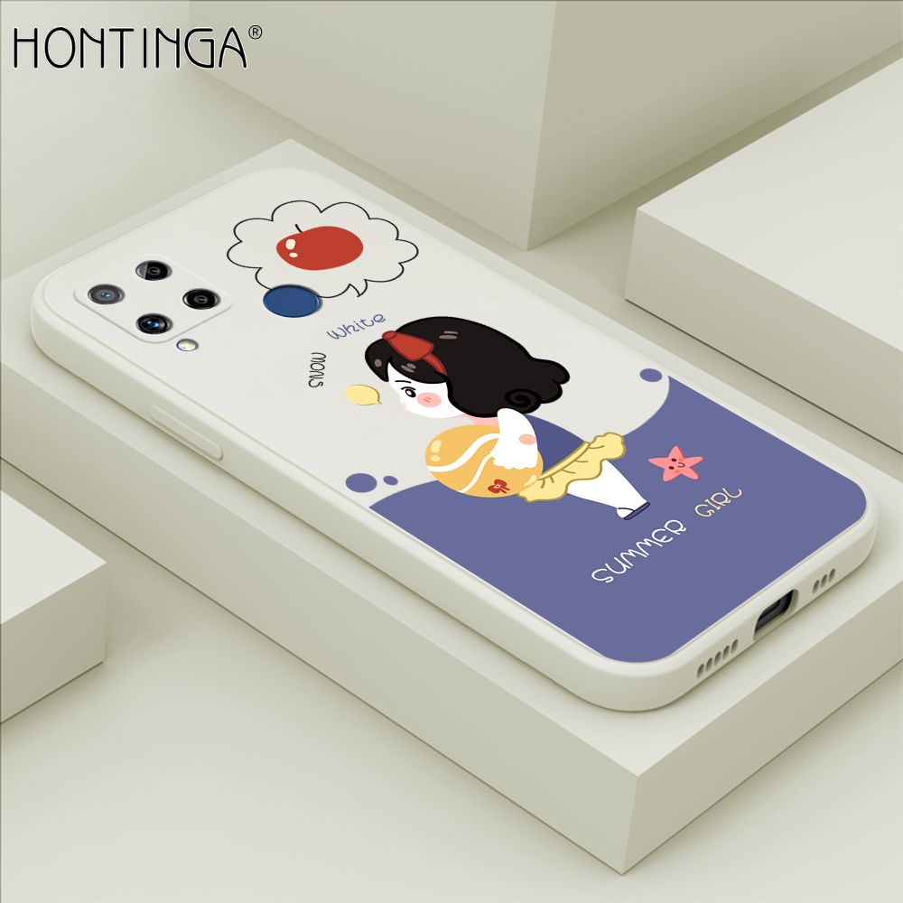Hontinga for Realme C15 Case Cute Cartoon Girl Phone Case Phone Case Soft Square Edge Silicone Cases Full Lens Cover Shockproof Protection Cover