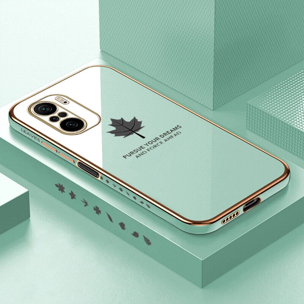 Luxury 6D Plating Soft Casing Silicone Square Frame Phone Case For Xiaomi Poco F3 Case Shiny Bling Back Cover New Maple Leaf Square Edge Pattern Design Soft Case + Free Lanyard