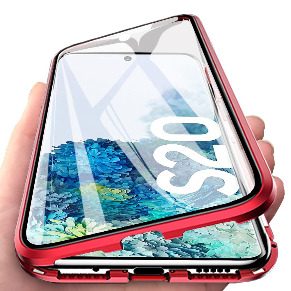 For Samsung Galaxy S20 Casing 360° Full Body Transparent Tempered Glass with Magnetic Adsorption Metal Bumper Case Cover