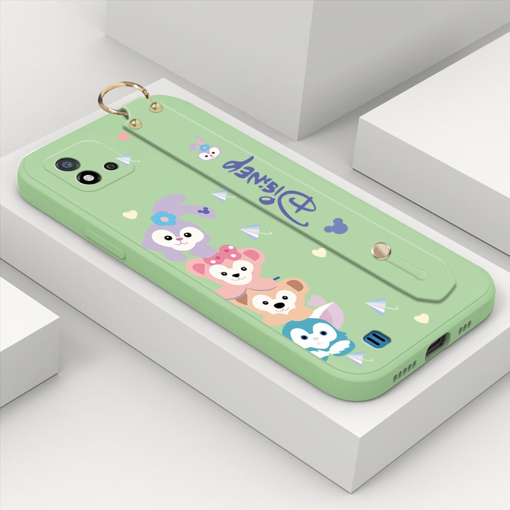 ZeroQiQi for Realme C20A Wrist Strap Case INS Cute Style Creative Cartoon Rabbit and Fox Cover Thin Square Edge Liquid Silicone Phone Case