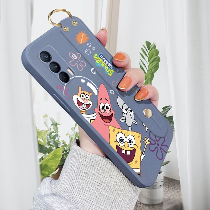 Jizetin for Realme V15 5G Wrist Strap Case Funny Cartoon Sea Creatures Cover Ultra Thin Anti Fall Liquid Silicone Phone Case