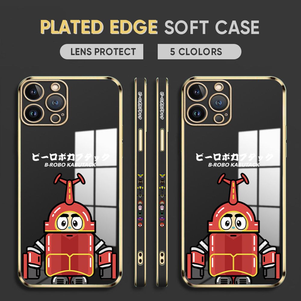 Luxury 6D Plating Case for iPhone XS Back Cover Cute Cartoon Robots Side Pattern Soft Silicone Square Phone Cases