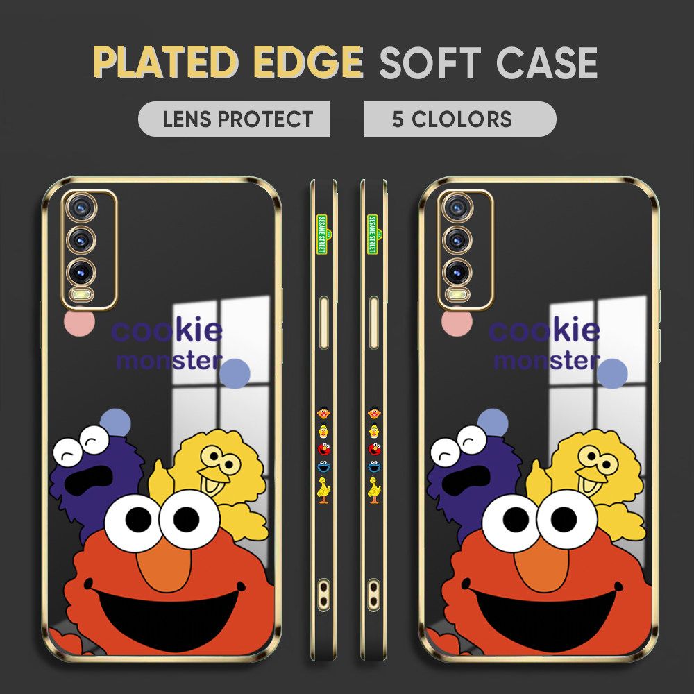 Luxury 6D Plating Case for Vivo Y20SG Phone Cases Three Llittle Monsters Side Print Soft Silicone Square Back Cover