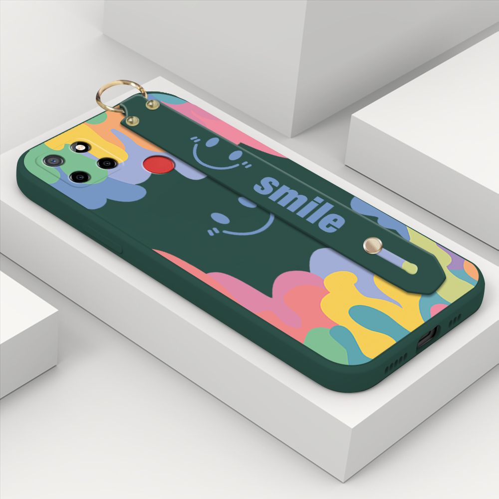 ZeroQiQi for Realme C25s Wrist Strap Case Soft Candy Color Splash Ink Cover Trend Square Printed Pattern Liquid Silicone Phone Case