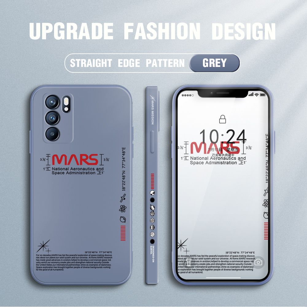 Jizetin for OPPO Reno6 5G Case New NASA Design Side Design Phone Case Square Edge Pattern Liquid Silicone Cases Full Cover Camera Soft Protection Case