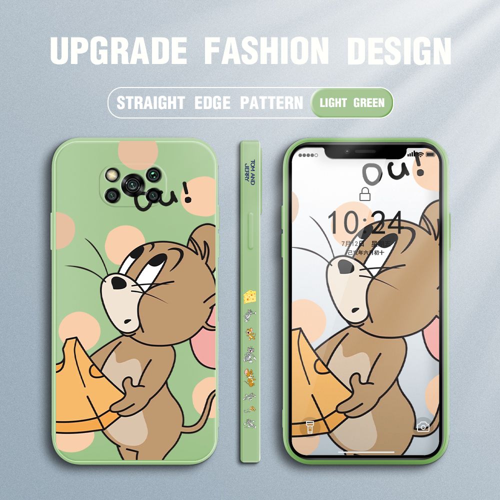Jizetin for Xiaomi Poco X3 Pro / Poco X3 NFC Case Tom and Jerry Design Side Design Phone Case Square Edge Pattern Liquid Silicone Cases Full Cover Camera Shockproof Protective Case