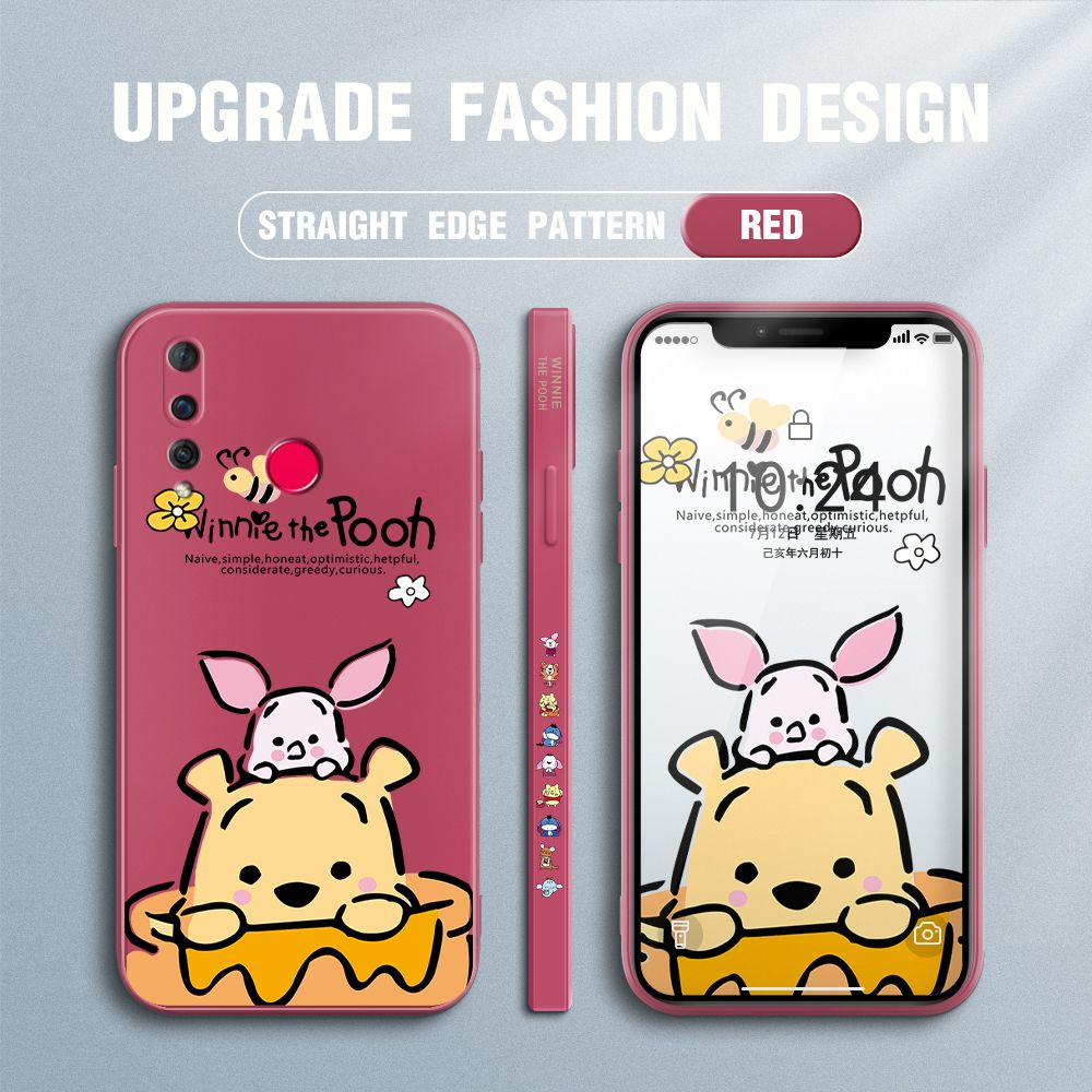Jizetin for Huawei Nova 4 Case Side Design Phone Cover Lovely Cartoon Pooh Bear Cover Square Edge Pattern Liquid Silicone Trend Case