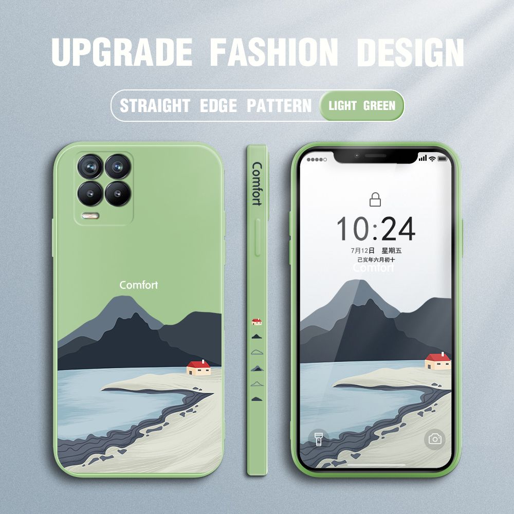 Jizetin for Realme 8 Case Mount Fuji Design Side Design Phone Case Square Edge Pattern Liquid Silicone Cases Full Cover Camera Shockproof Protective Case