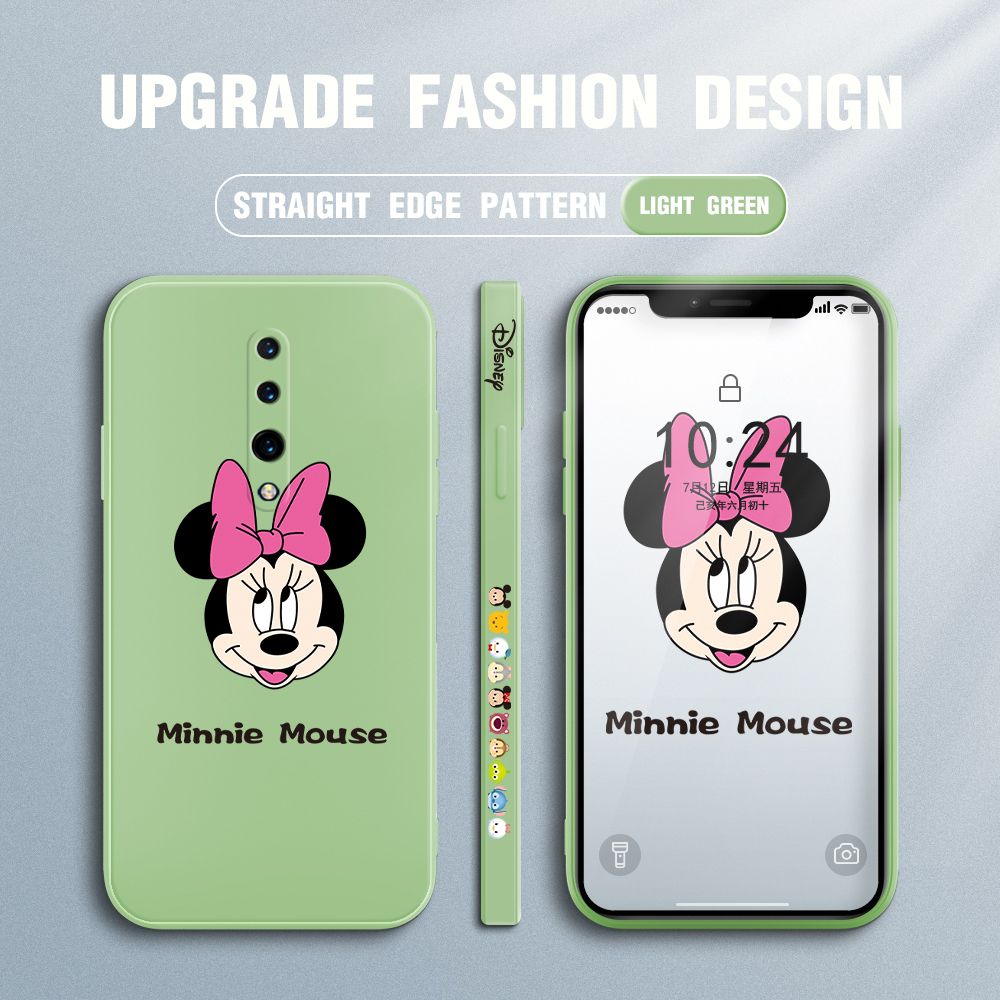 Jizetin for OnePlus 7 Pro Case Minnie Mickey Mouse Design Side Design Phone Case Square Edge Pattern Liquid Silicone Cases Full Cover Camera Shockproof Protective Case