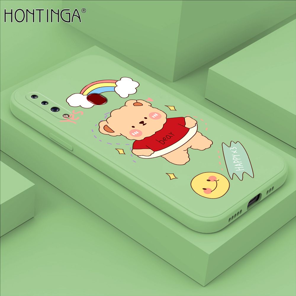 Hontinga for Samsung A20S Case Lovely Cartoon Bear Phone Case Phone Case Soft Square Edge Silicone Cases Full Lens Cover Shockproof Protection Cover
